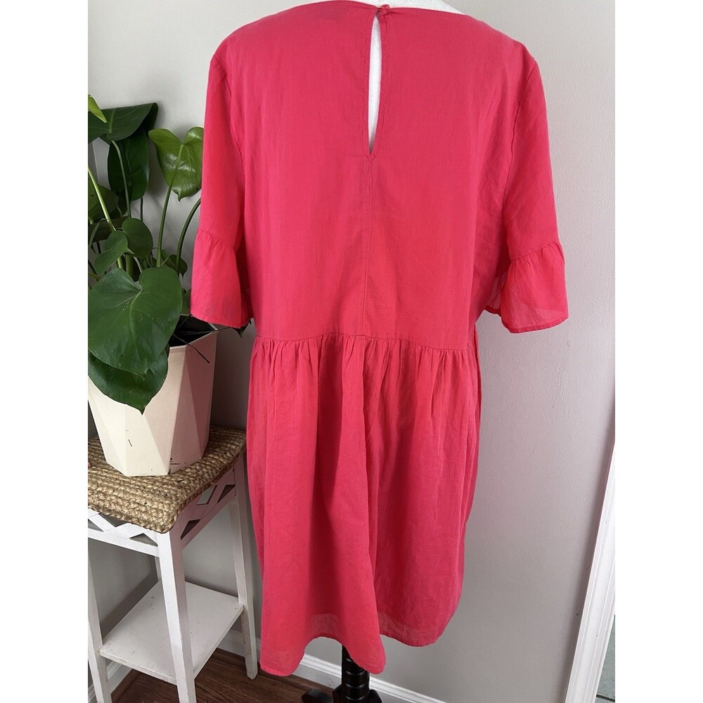 Crown & Ivy Hot Pink Floral Embroidered Boho Cottagecore Babydoll Dress XL - Picture 6 of 9